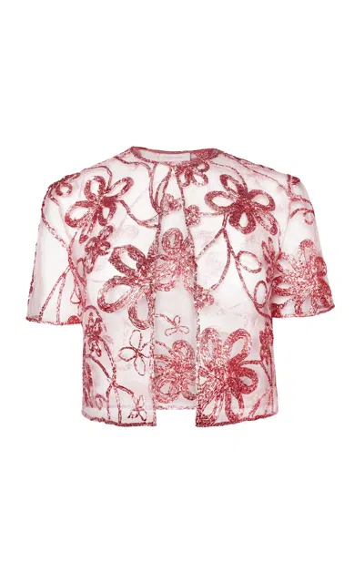 Naeem Khan Abstract Metallic Raffia Bolero In Pink