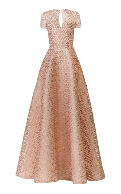 Naeem Khan Abstract Metallic Raffia Gown In Gold