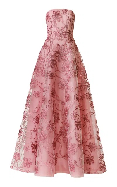 Naeem Khan Abstract Metallic Raffia Gown In Pink