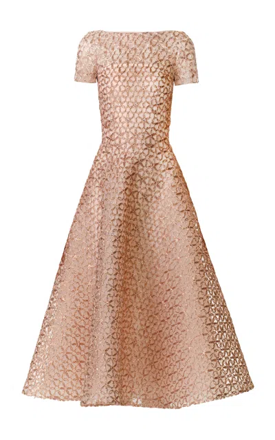 Naeem Khan Abstract Metallic Raffia Midi Dress In Gold