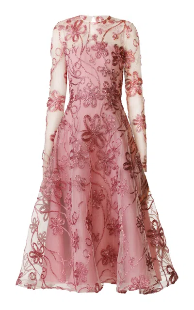 Naeem Khan Abstract Metallic Raffia Midi Dress In Pink