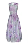 Naeem Khan Abstract Patterned Sleeveless Tulle Midi Dress In Purple