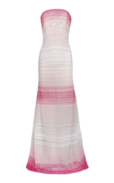 Naeem Khan Abstract Print Beaded Gown In Multi