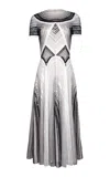 Naeem Khan Abstract Print Beaded Midi Dress In Multi