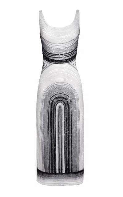 Naeem Khan Abstract Print Beaded Midi Dress In Multi