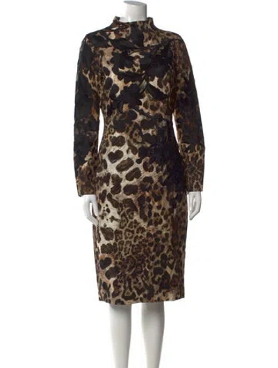 Pre-owned Naeem Khan Animal Print Knee-length Dress In Brown