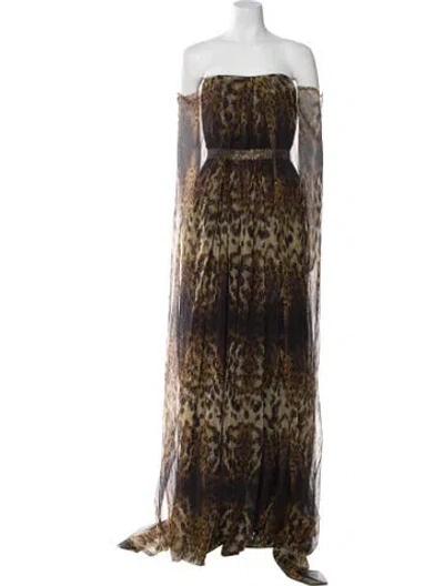 Pre-owned Naeem Khan Animal Print Long Dress In Brown