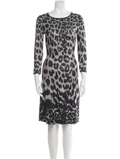 Pre-owned Naeem Khan Animal Print Midi Length Dress In Gray