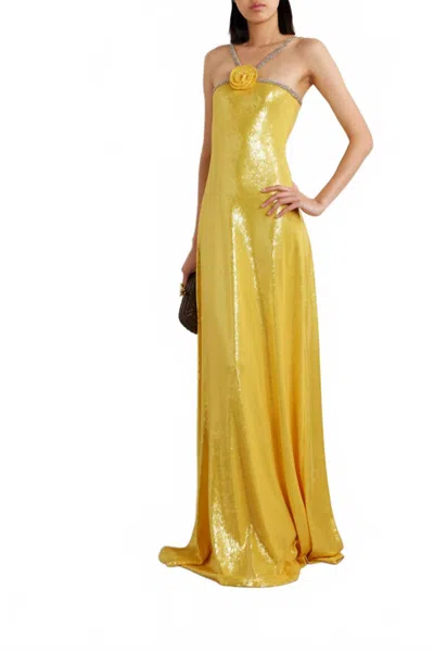 Naeem Khan Appliquéd Crystal Sequined Tulle Gown In Yellow