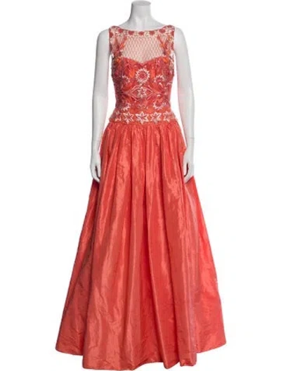 Pre-owned Naeem Khan Bateau Neckline Long Dress In Orange