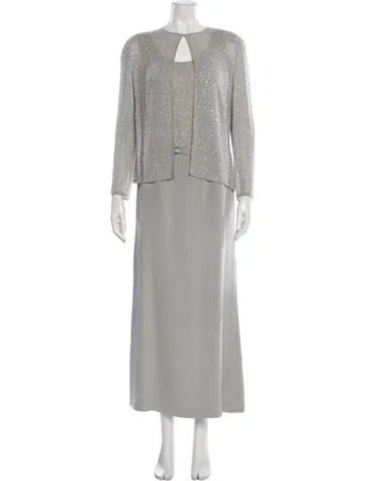 Pre-owned Naeem Khan Beaded Accents Skirt Set In Gray