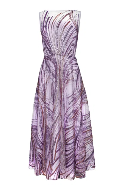 Naeem Khan Beaded Boat-neck Dress In Purple