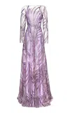 Naeem Khan Beaded Boatneck Gown In Purple
