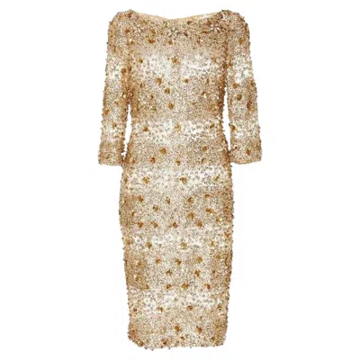 Pre-owned Naeem Khan Beaded Gold Fitted Cocktail Dress Us4