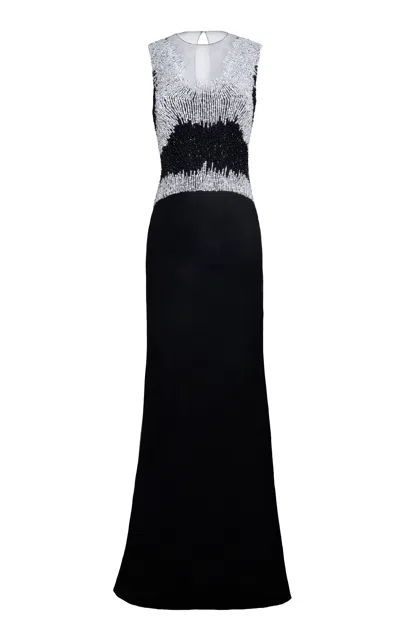 Naeem Khan Beaded Illusion Bodice Gown In Black