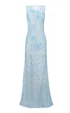 Naeem Khan Beaded Illusion Maxi Gown In Blue
