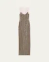 Naeem Khan Beaded Illusion Neckline Gown In Gunmetal