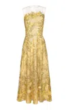 Naeem Khan Beaded Illusion Tulle-blend Midi Dress In Yellow