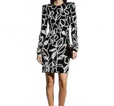 Naeem Khan Beaded Long Sleeve Evening Dress In Black, White