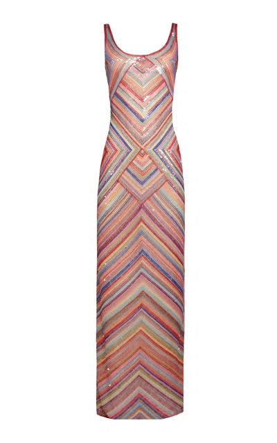 Naeem Khan Beaded Striped Gown In Multi