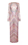 Naeem Khan Beaded Striped Gown In Multi