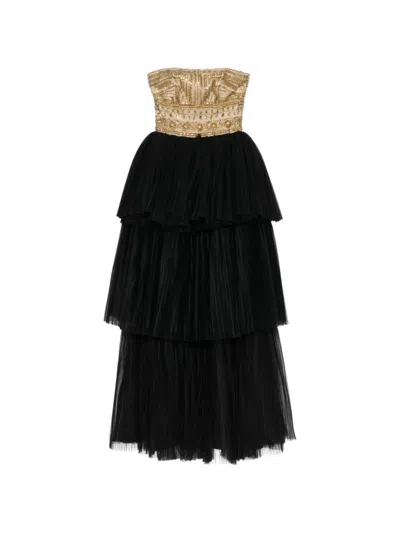 Naeem Khan Beaded-bodice Layered Gown In Black