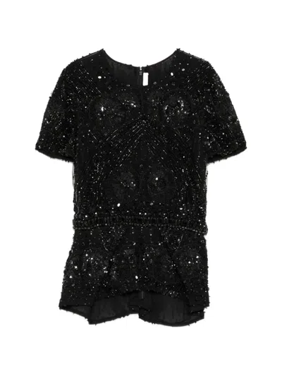 Naeem Khan Bead-embellished Peplum Top In Black