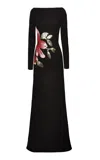 Naeem Khan Boat Neck Fit And Flare Gown In Black