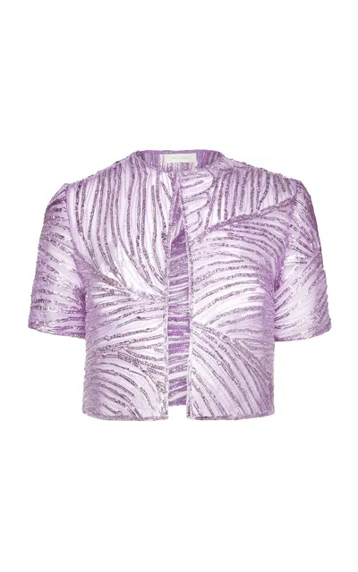Naeem Khan Bolero Metallic Raffia Jacket In Purple