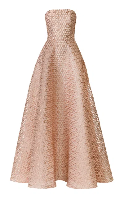 Naeem Khan Bustier Metallic Raffia Gown In Gold