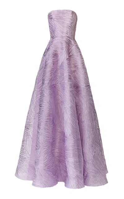 Naeem Khan Bustier Metallic Raffia Gown In Purple