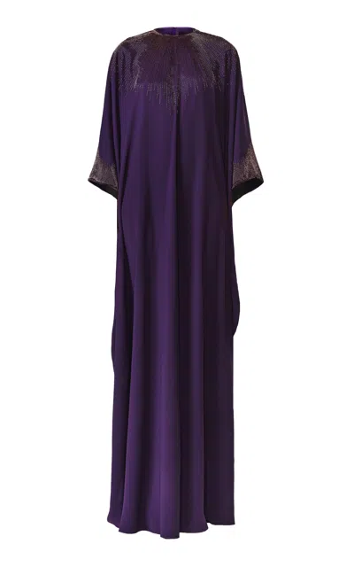 Naeem Khan Caftan Beaded Crepe Maxi Dress In Black