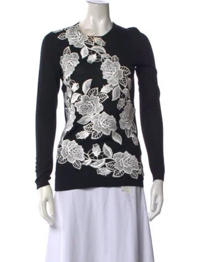 Pre-owned Naeem Khan Cashmere Floral Print Sweater In Black