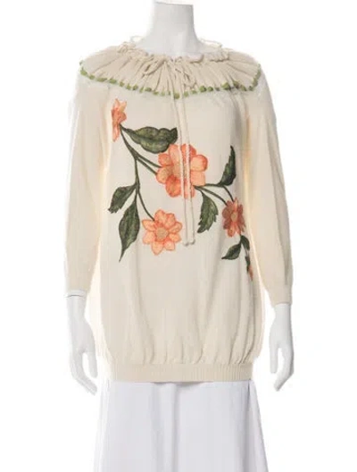 Pre-owned Naeem Khan Cashmere Floral Print Top In Neutrals