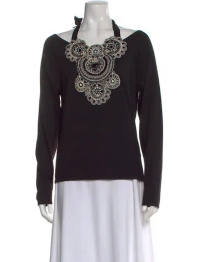 Pre-owned Naeem Khan Cashmere Halterneck Top In Black