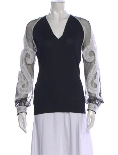 Pre-owned Naeem Khan Cashmere Patterned Top In Black