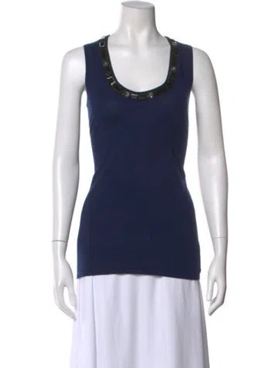 Pre-owned Naeem Khan Cashmere Scoop Neck Top In Blue
