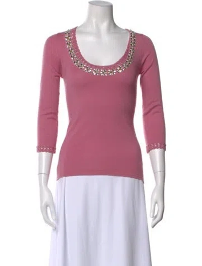 Pre-owned Naeem Khan Cashmere Scoop Neck Top In Pink