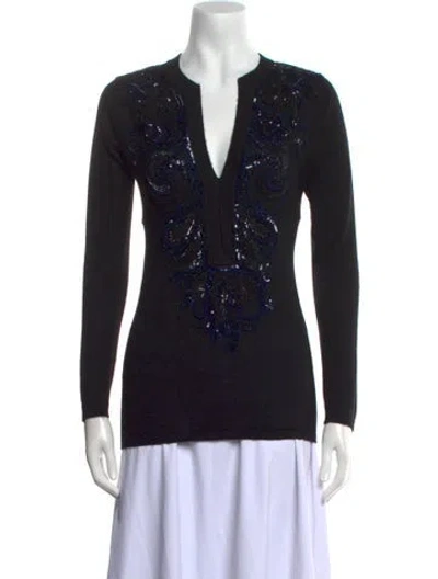 Pre-owned Naeem Khan Cashmere V-neck Sweater In Black