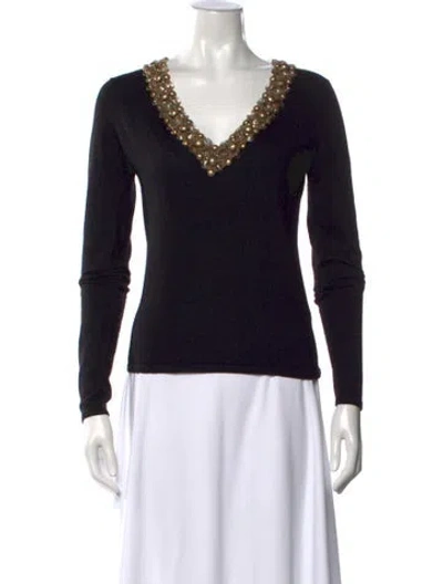 Pre-owned Naeem Khan Cashmere V-neck Sweater In Black
