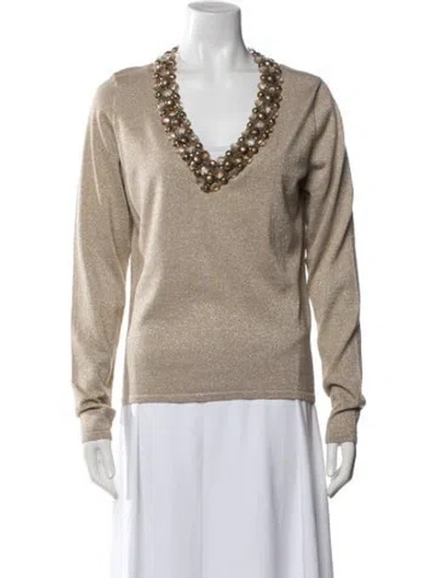 Pre-owned Naeem Khan Cashmere V-neck Sweater In Gold/metallic