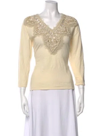 Pre-owned Naeem Khan Cashmere V-neck Sweater In Neutral