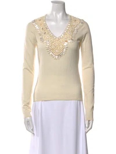 Pre-owned Naeem Khan Cashmere V-neck Top In Neutral