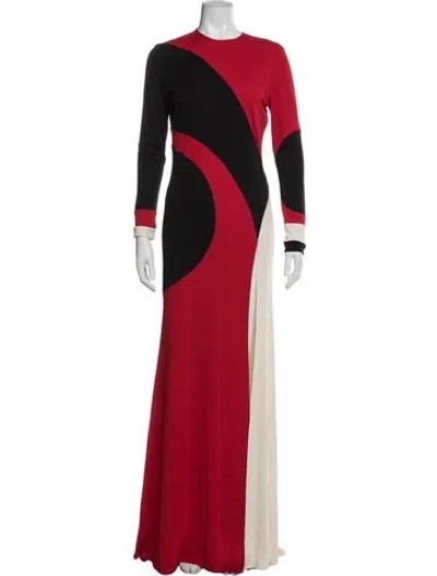 Pre-owned Naeem Khan Colorblock Pattern Long Dress In Red