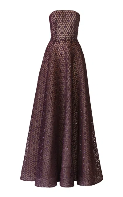 Naeem Khan Cording Bustier Strapless Gown In Brown