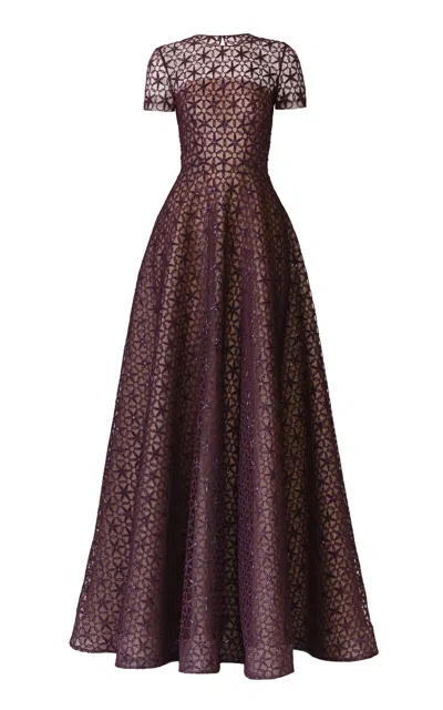 Naeem Khan Cording Cap Sleeve Gown In Burgundy