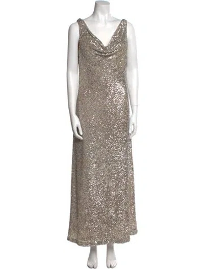 Pre-owned Naeem Khan Cowl Neck Long Dress In Silver
