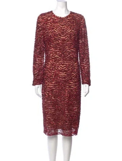 Pre-owned Naeem Khan Crew Neck Knee-length Dress In Burgundy