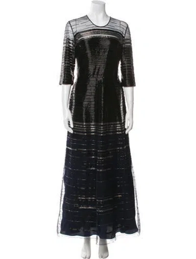 Pre-owned Naeem Khan Crew Neck Long Dress In Black