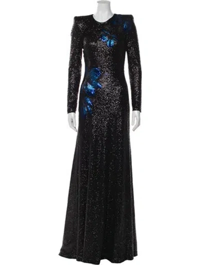 Pre-owned Naeem Khan Crew Neck Long Dress In Black